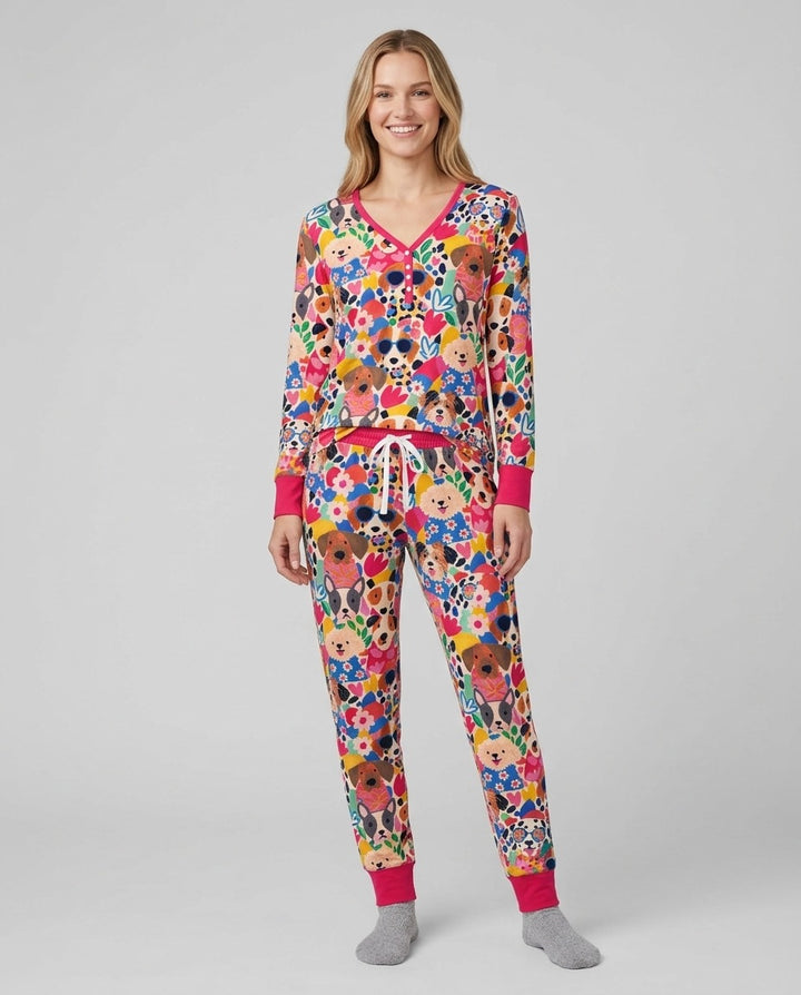 Dog Pattern Thick Bamboo Women Pajama Set