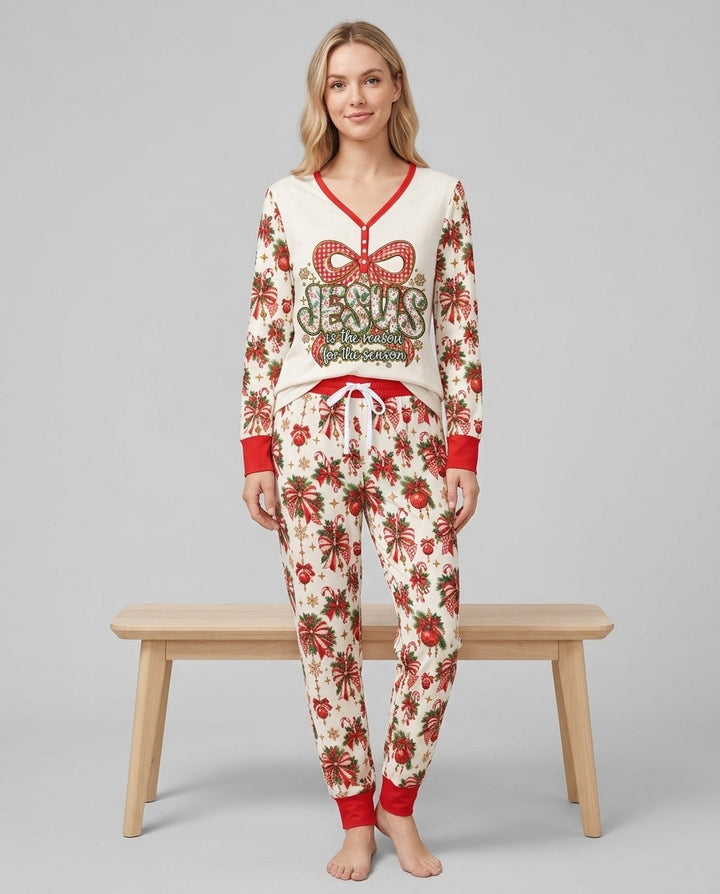 Coquette Floral Jesus Is The Reason Mommy And Me Matching Bamboo Women Pajama Set