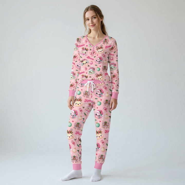 Custom Name Kawaii Christmas Dumpling Bamboo Women Pajama Set