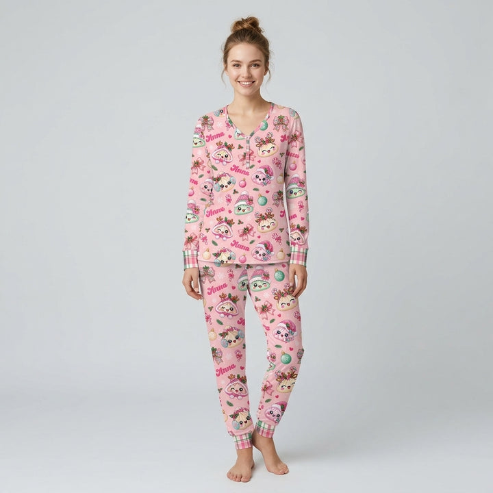 Custom Name Kawaii Christmas Dumpling Bamboo Women Pajama Set