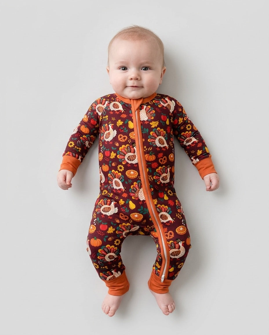 Festive Turkey Fall Harvest Bamboo Convertible Zippy