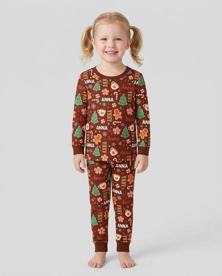 Custom Name Christmas Crew Family Matching Bamboo Two Piece Long Sleeve Pajama Set