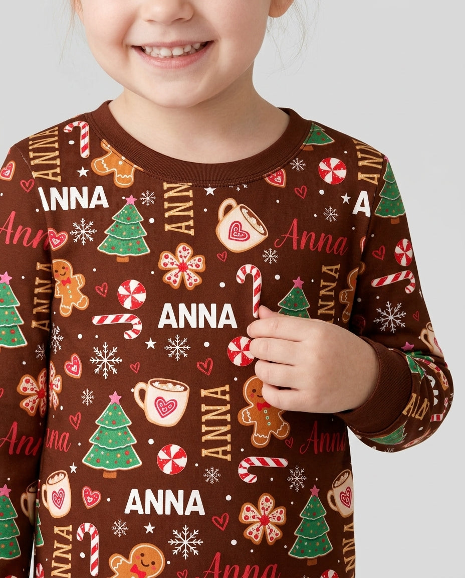 Custom Name Christmas Crew Family Matching Bamboo Two Piece Long Sleeve Pajama Set
