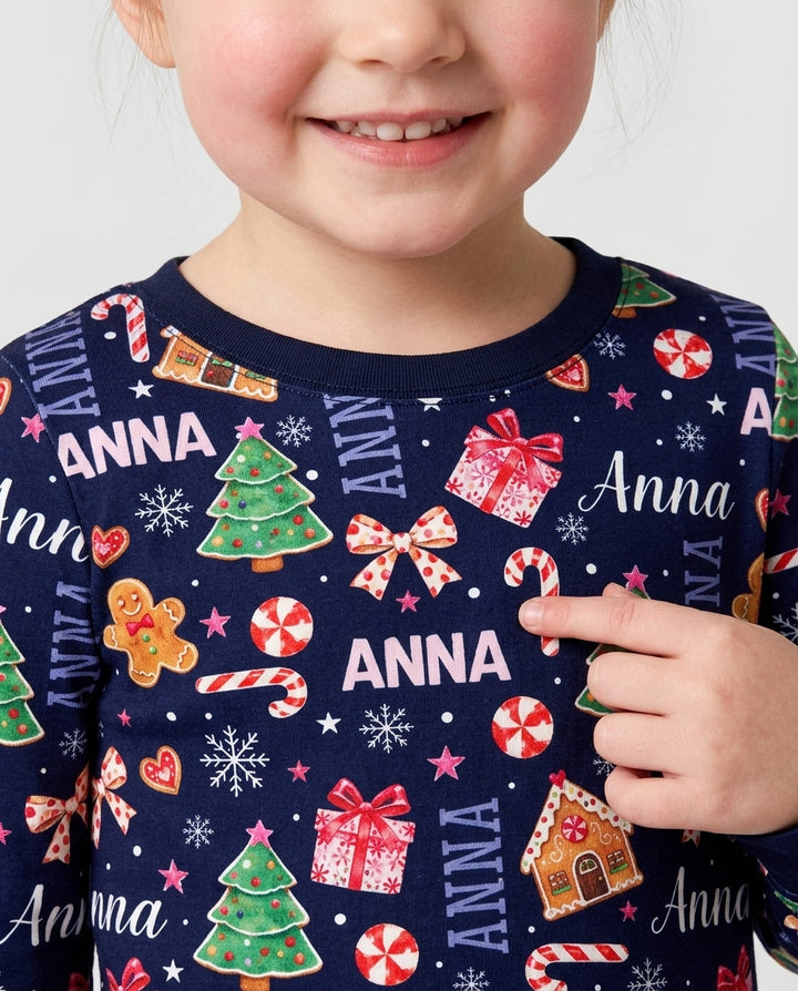 Custom Name Christmas Crew Family Matching Bamboo Two Piece Long Sleeve Pajama Set