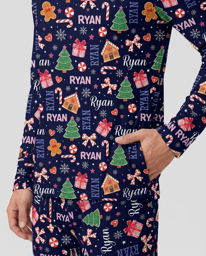 Custom Name Christmas Crew Family Matching Bamboo Men's Pajama Set