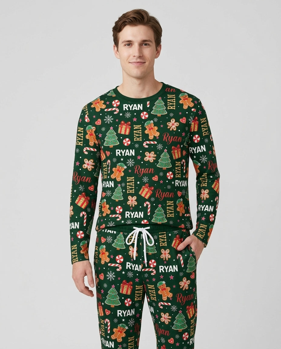 Custom Name Christmas Crew Family Matching Bamboo Men's Pajama Set