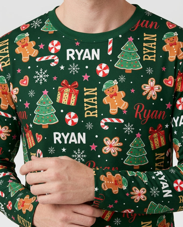 Custom Name Christmas Crew Family Matching Bamboo Men's Pajama Set