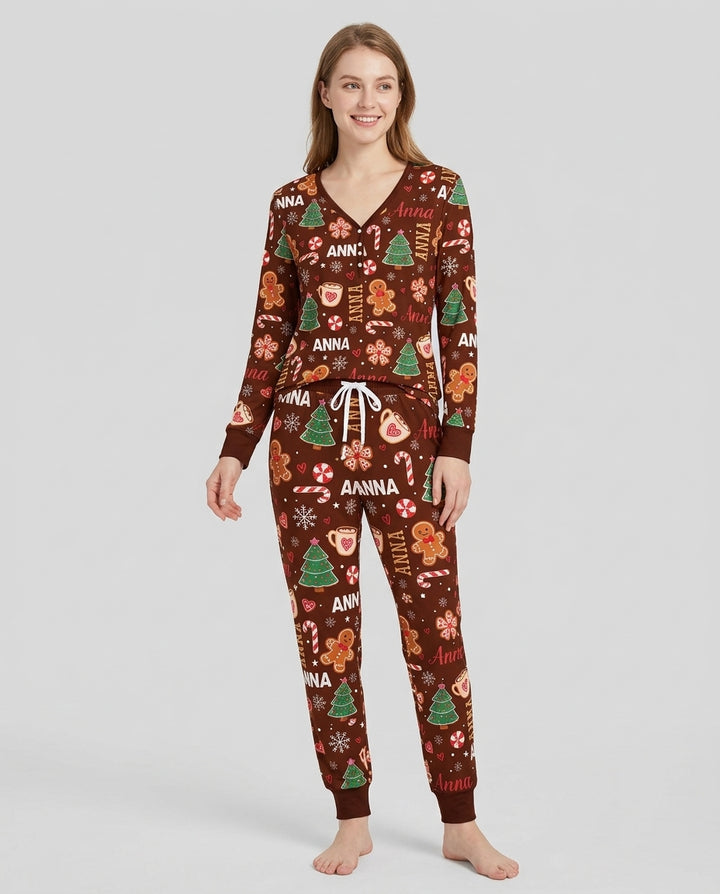Custom Name Christmas Crew Family Matching Bamboo Women Pajama Set