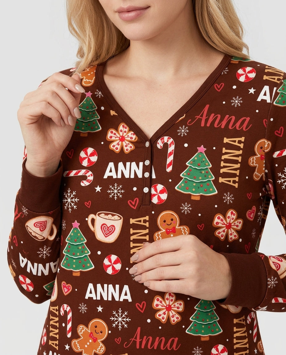Custom Name Christmas Crew Family Matching Bamboo Women Pajama Set