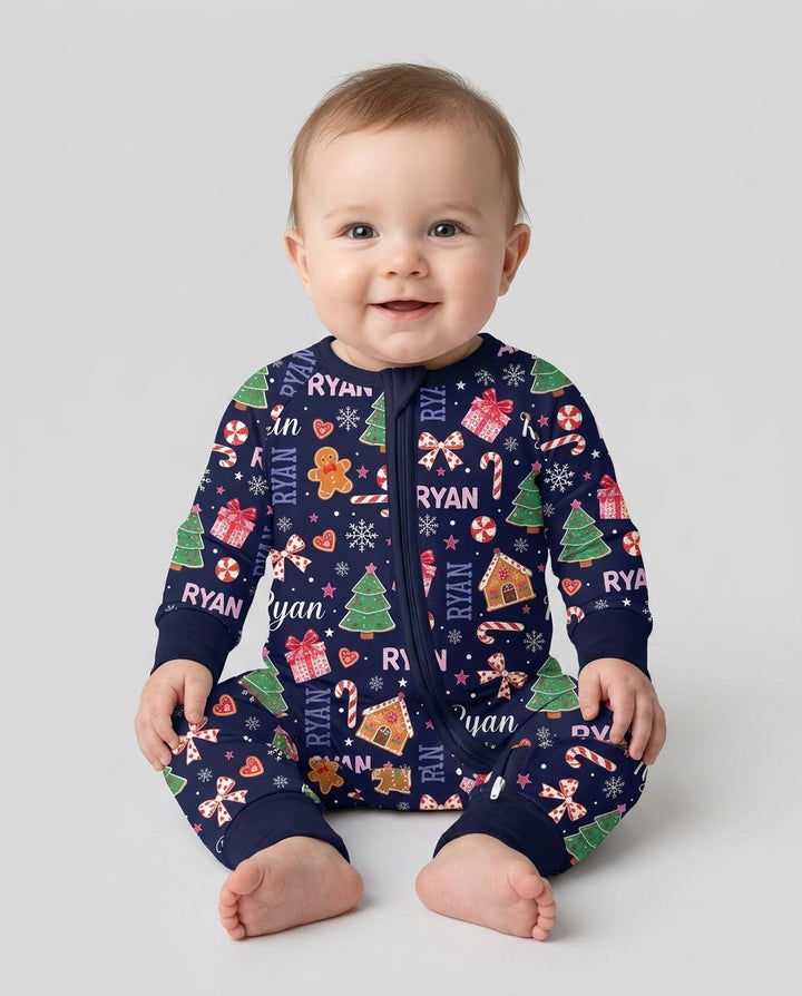 Custom Name Christmas Crew Family Matching Bamboo Convertible Zippy