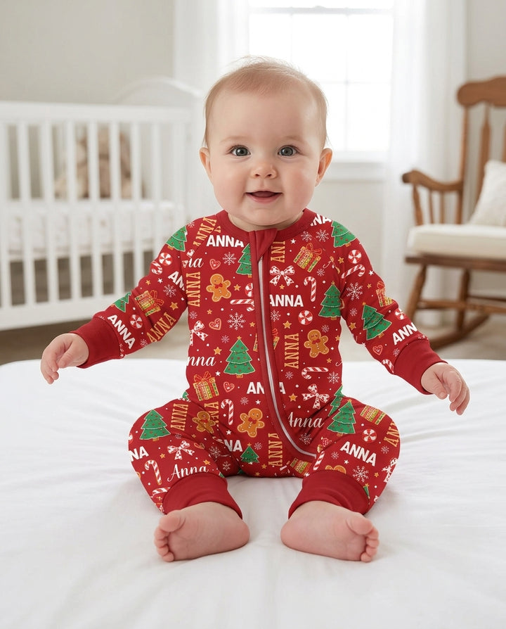 Custom Name Christmas Crew Family Matching Bamboo Convertible Zippy