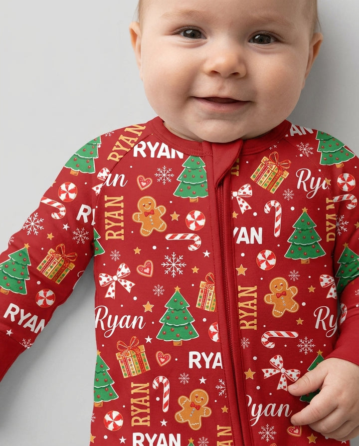 Custom Name Christmas Crew Family Matching Bamboo Convertible Zippy