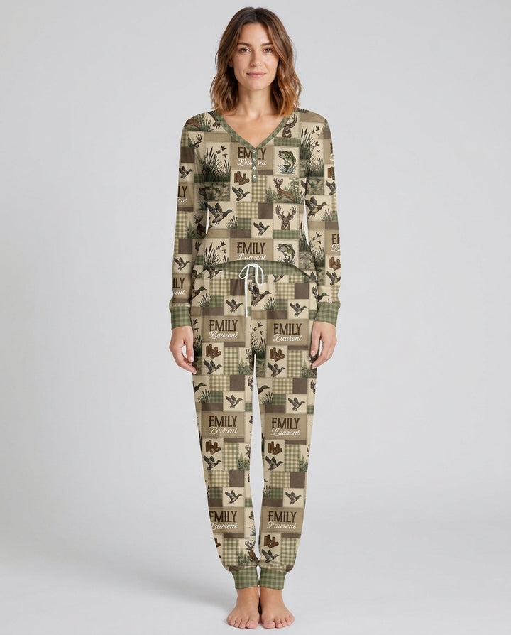 Personalized Hunting Patchwork Bamboo Women Pajama Set