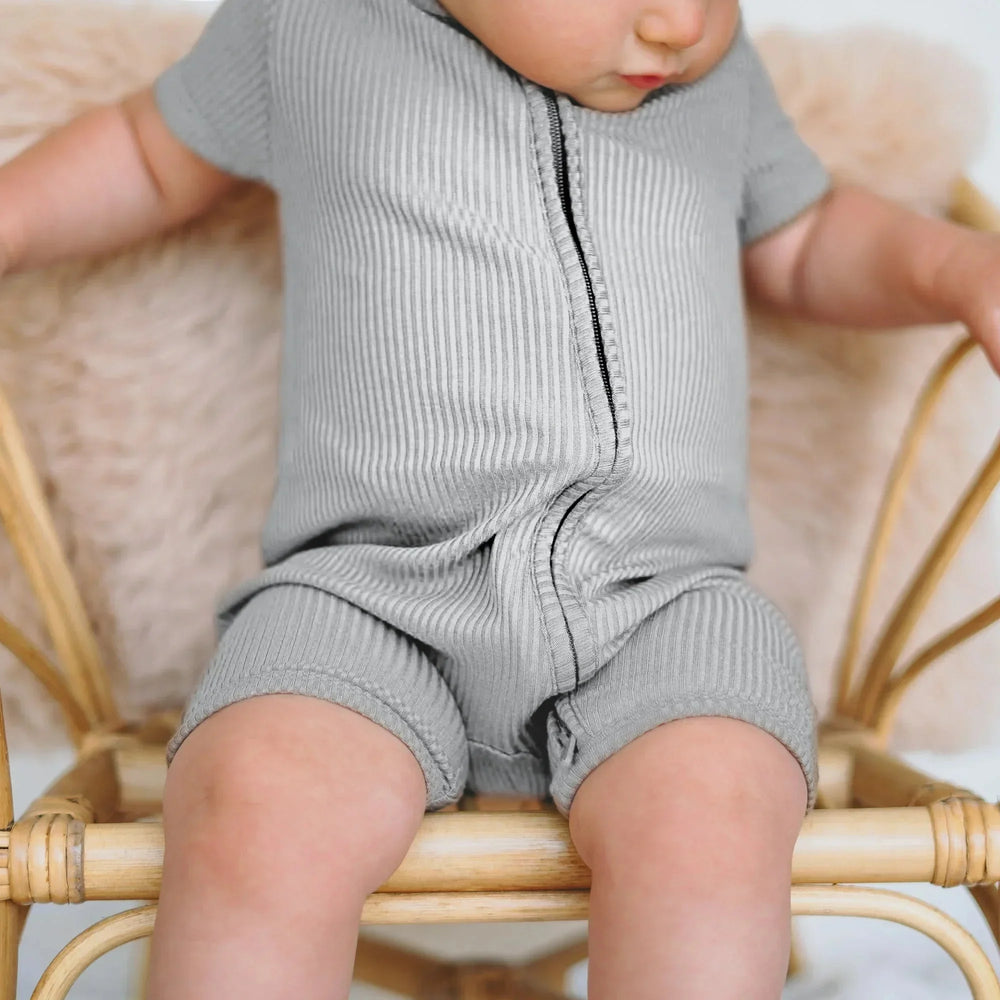 Moon Grey Ribbed Shorty Zippy , Moon Grey Ribbed Shorty Zippy - 0-3M