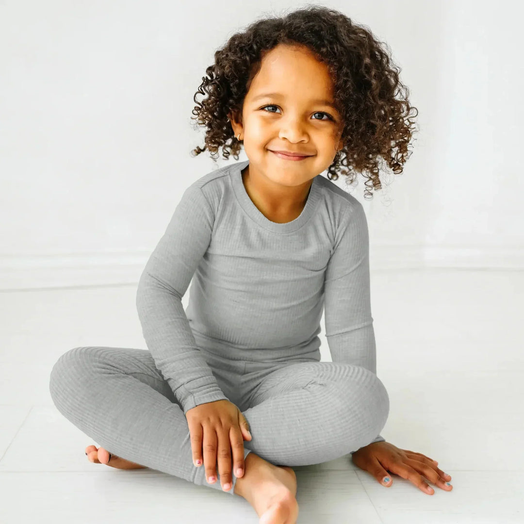 Moon Grey Ribbed Two Piece Long Sleeve Pajama Set , Moon Grey Ribbed Two Piece Long Sleeve Pajama Set - 12-18M