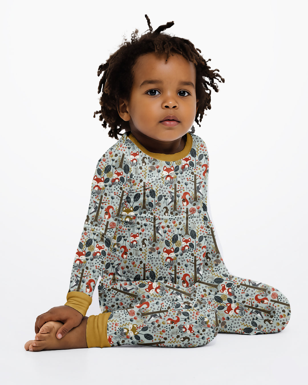 Rustic Woodland Foxes Bamboo Two Piece Long Sleeve Pajama Set