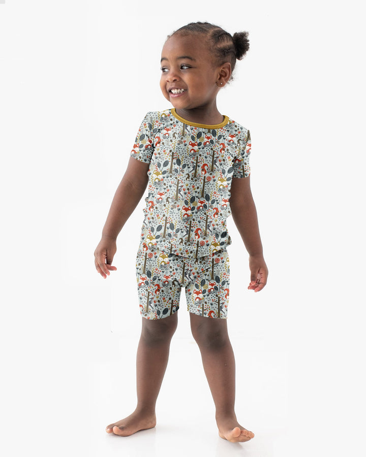 Rustic Woodland Foxes Bamboo Two Piece Short Sleeve Shorts Pajama Set