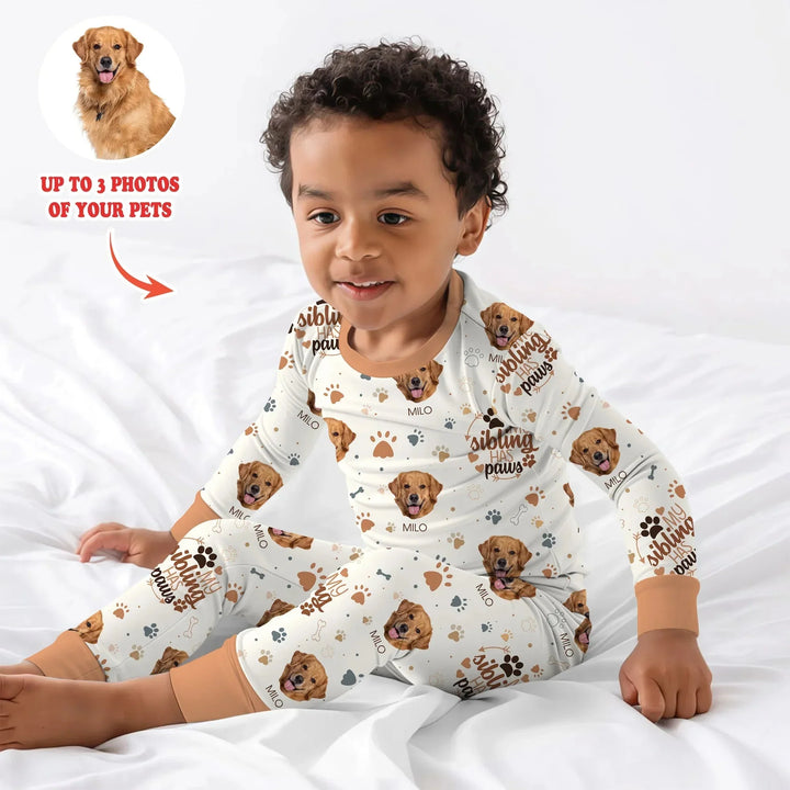 My Siblings Have Paws Upload Photo Two Piece Long Sleeve Pajama Set , My Siblings Have Paws Upload Photo Two Piece Long Sleeve Pajama Set - 12-18M