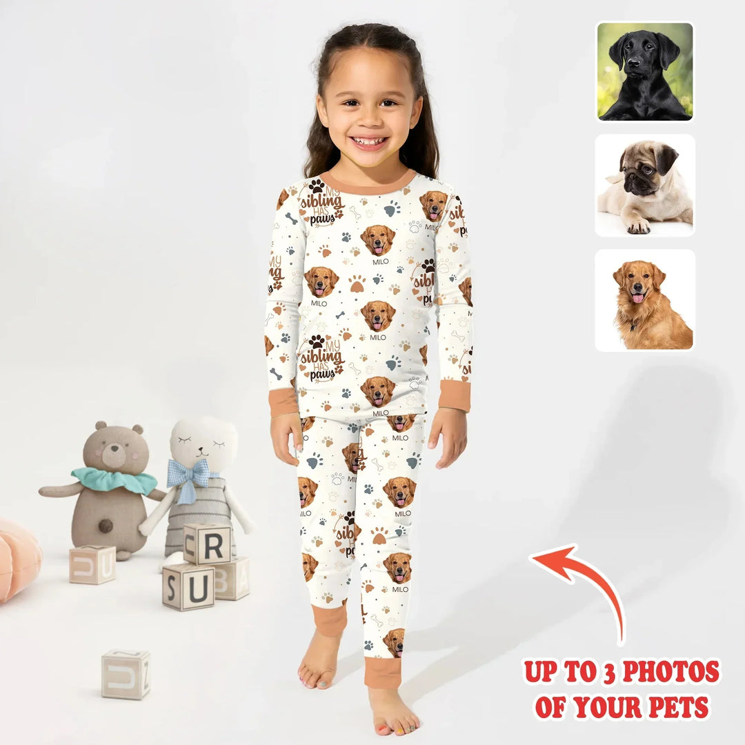 My Siblings Have Paws Upload Photo Two Piece Long Sleeve Pajama Set , My Siblings Have Paws Upload Photo Two Piece Long Sleeve Pajama Set - 12-18M