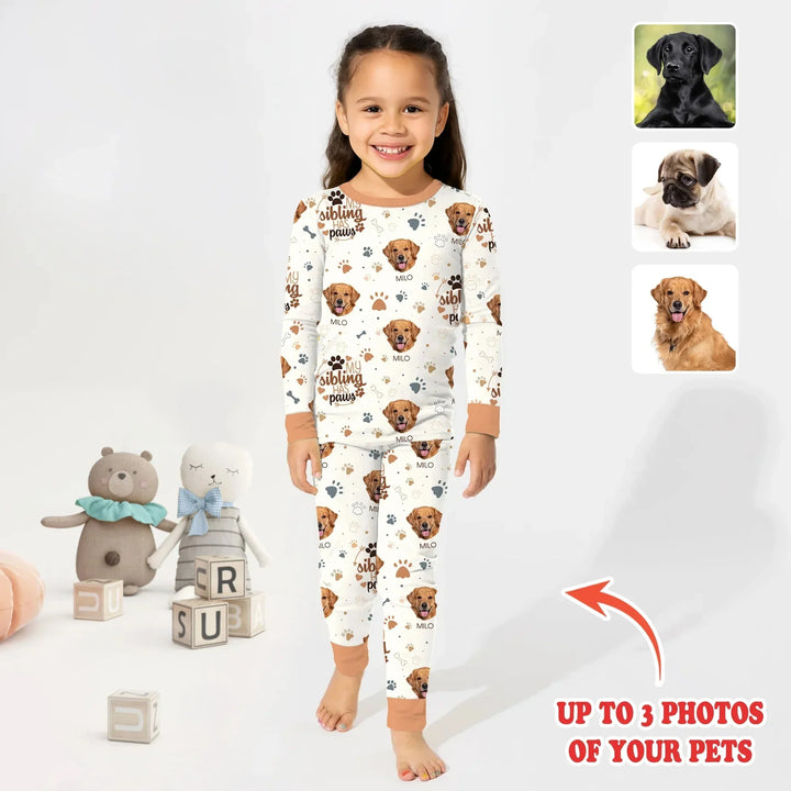 My Siblings Have Paws Upload Photo Two Piece Long Sleeve Pajama Set , My Siblings Have Paws Upload Photo Two Piece Long Sleeve Pajama Set - 12-18M