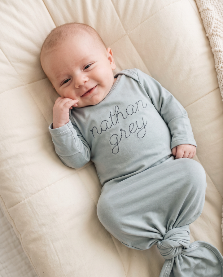 Personalized Stitched Baby Name Bamboo Knot Gown