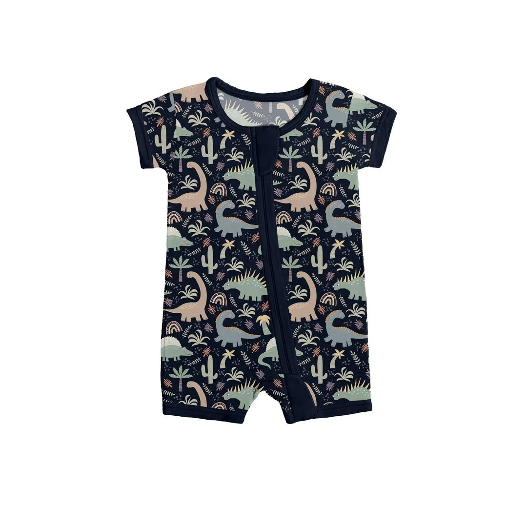 Navy Jurassic Jungle Shorty Zippered Romper , Navy Jurassic Jungle Shorty Zippered Romper - 0-3M