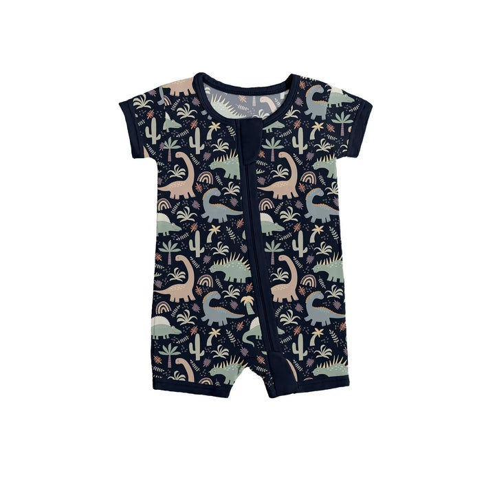 Navy Jurassic Jungle Shorty Zippered Romper , Navy Jurassic Jungle Shorty Zippered Romper - 0-3M