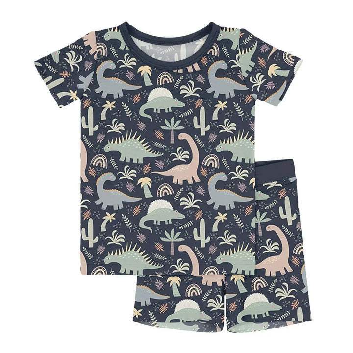 Navy Jurassic Jungle Two Piece Short Sleeve Shorts Pajama Set , Navy Jurassic Jungle Two Piece Short Sleeve Shorts Pajama Set - 12-18M
