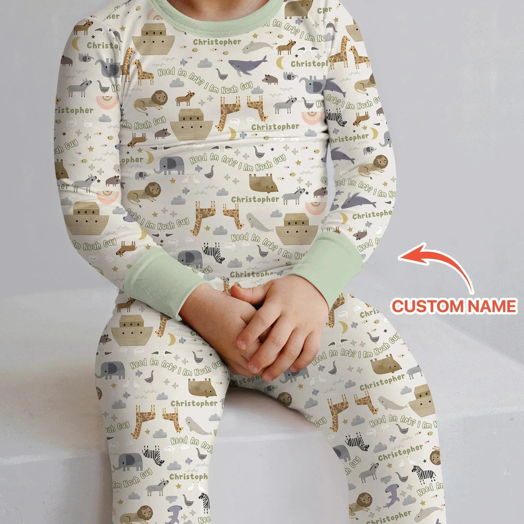 Need An Ark? I Noah Guy Custom Name Two Piece Long Sleeve Pajama Set , Need An Ark? I Noah Guy Custom Name Two Piece Long Sleeve Pajama Set - 12-18M