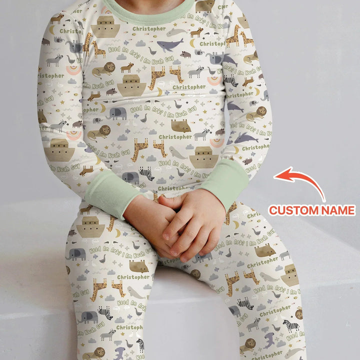 Need An Ark? I Noah Guy Custom Name Two Piece Long Sleeve Pajama Set , Need An Ark? I Noah Guy Custom Name Two Piece Long Sleeve Pajama Set - 12-18M