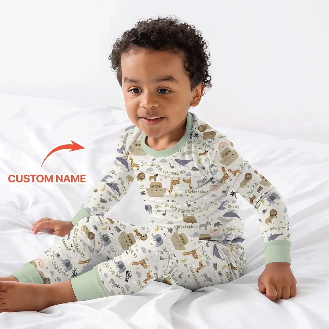 Need An Ark? I Noah Guy Custom Name Two Piece Long Sleeve Pajama Set , Need An Ark? I Noah Guy Custom Name Two Piece Long Sleeve Pajama Set - 12-18M