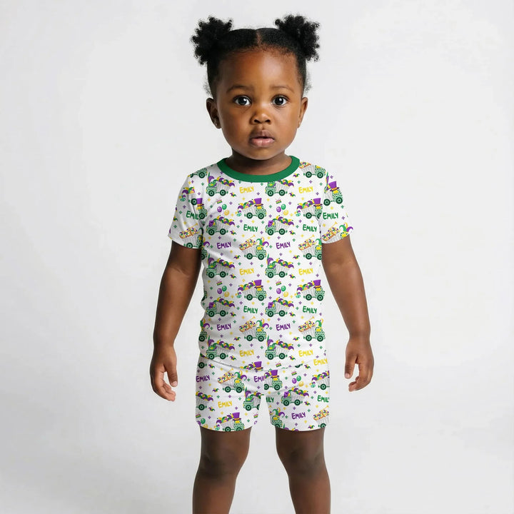 Mardi Gras Trucks Bamboo Two Piece Short Sleeve Shorts Pajama Set