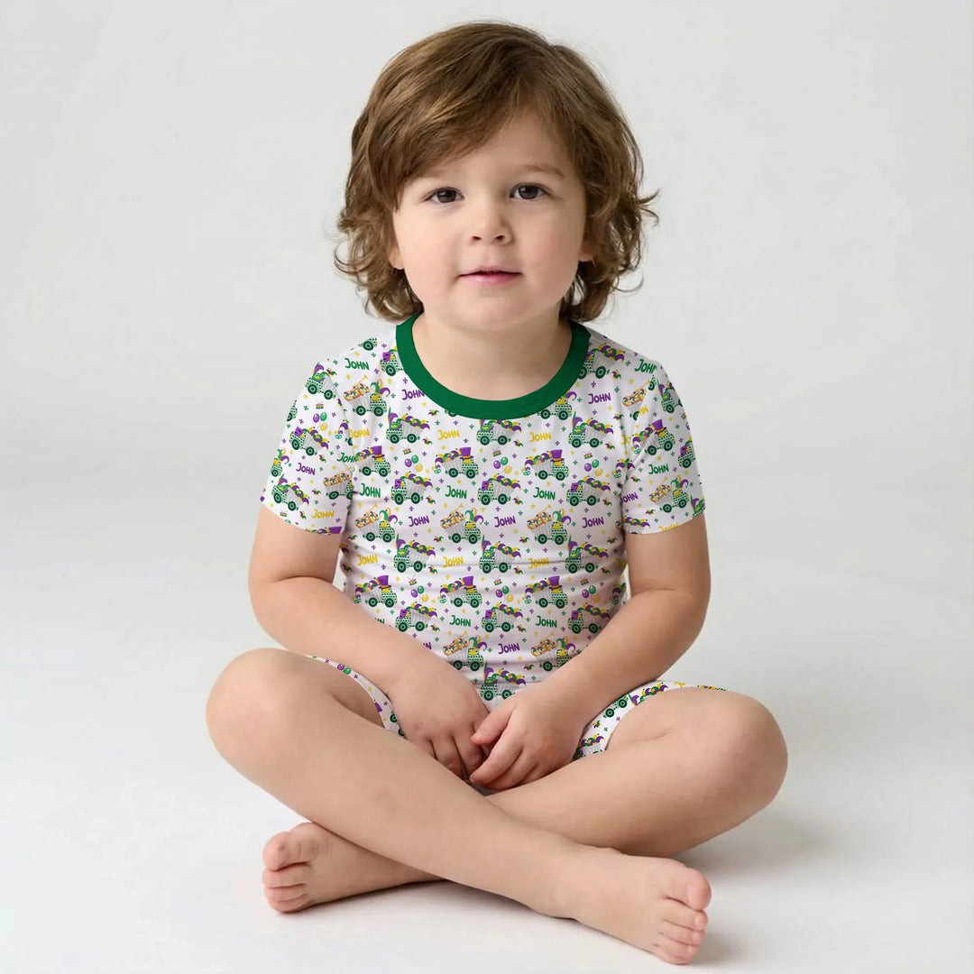 Mardi Gras Trucks Bamboo Two Piece Short Sleeve Shorts Pajama Set