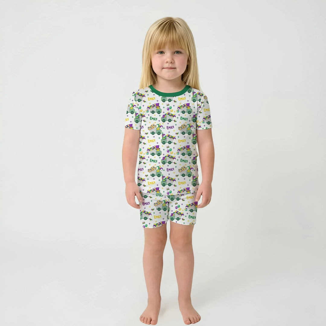 Mardi Gras Trucks Bamboo Two Piece Short Sleeve Shorts Pajama Set