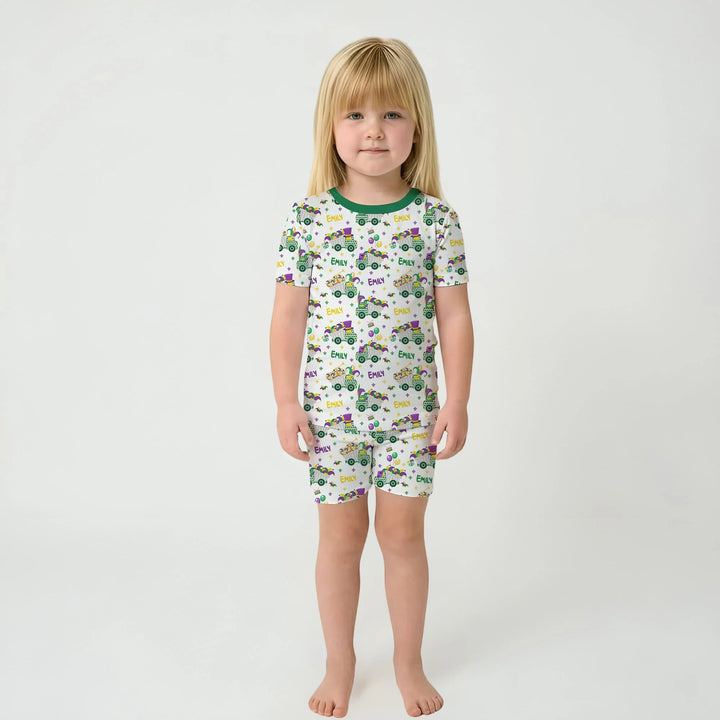 Mardi Gras Trucks Bamboo Two Piece Short Sleeve Shorts Pajama Set