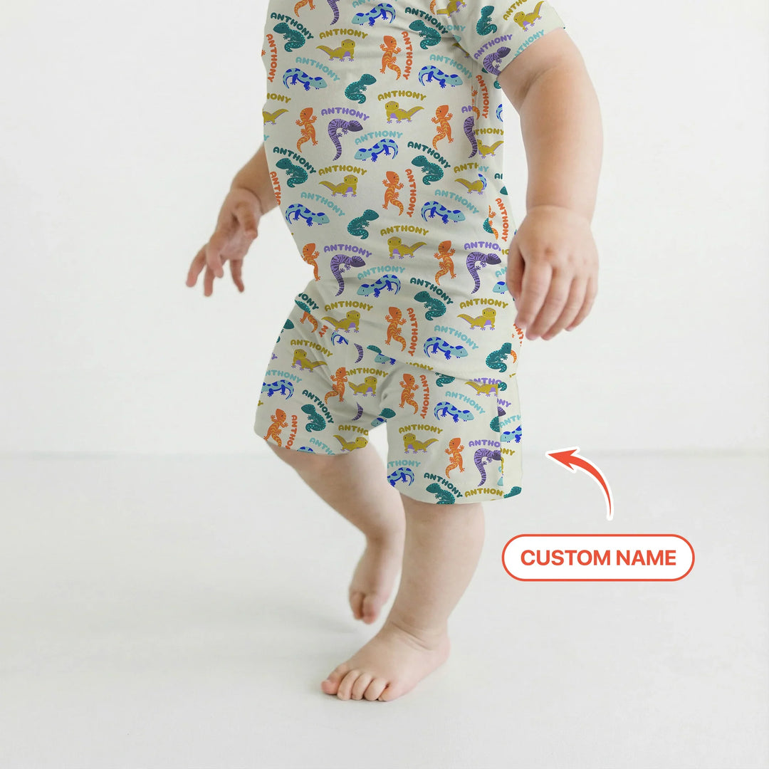 Custom Name Little Salamander Bamboo Two Piece Short Sleeve Shorts Pajama Set