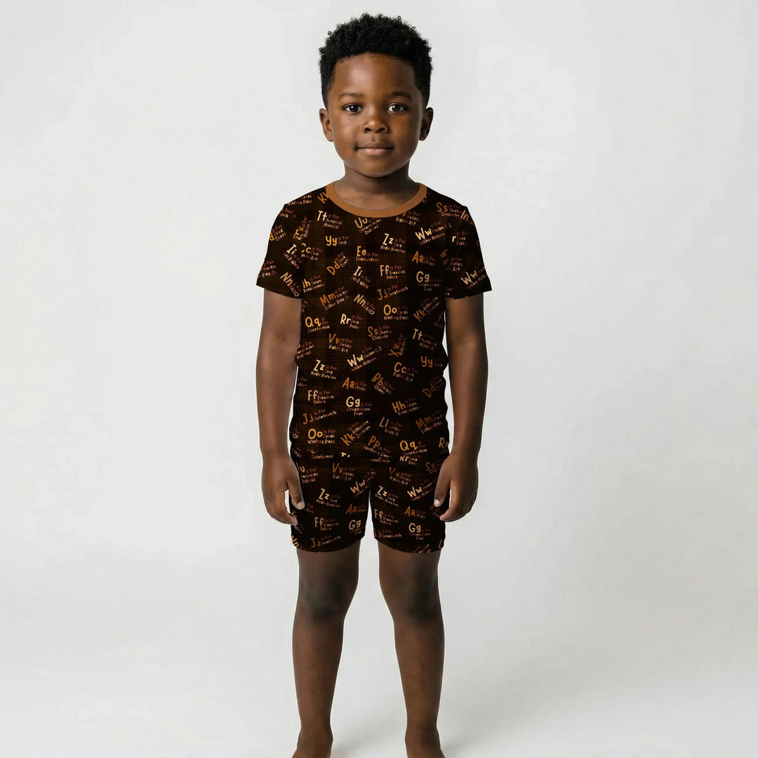 Black History Alphabet Bamboo Two Piece Short Sleeve Shorts Pajama Set