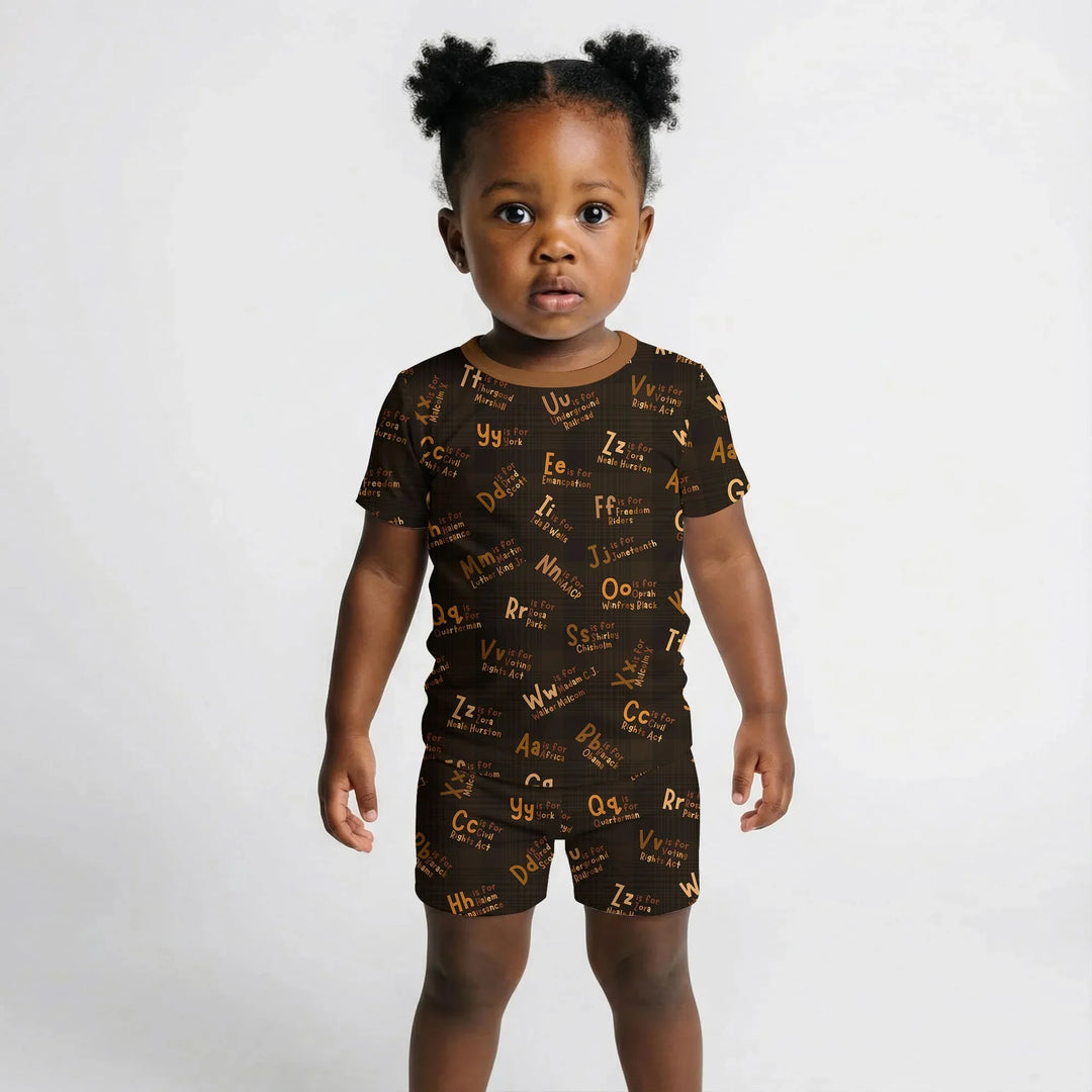 Black History Alphabet Bamboo Two Piece Short Sleeve Shorts Pajama Set
