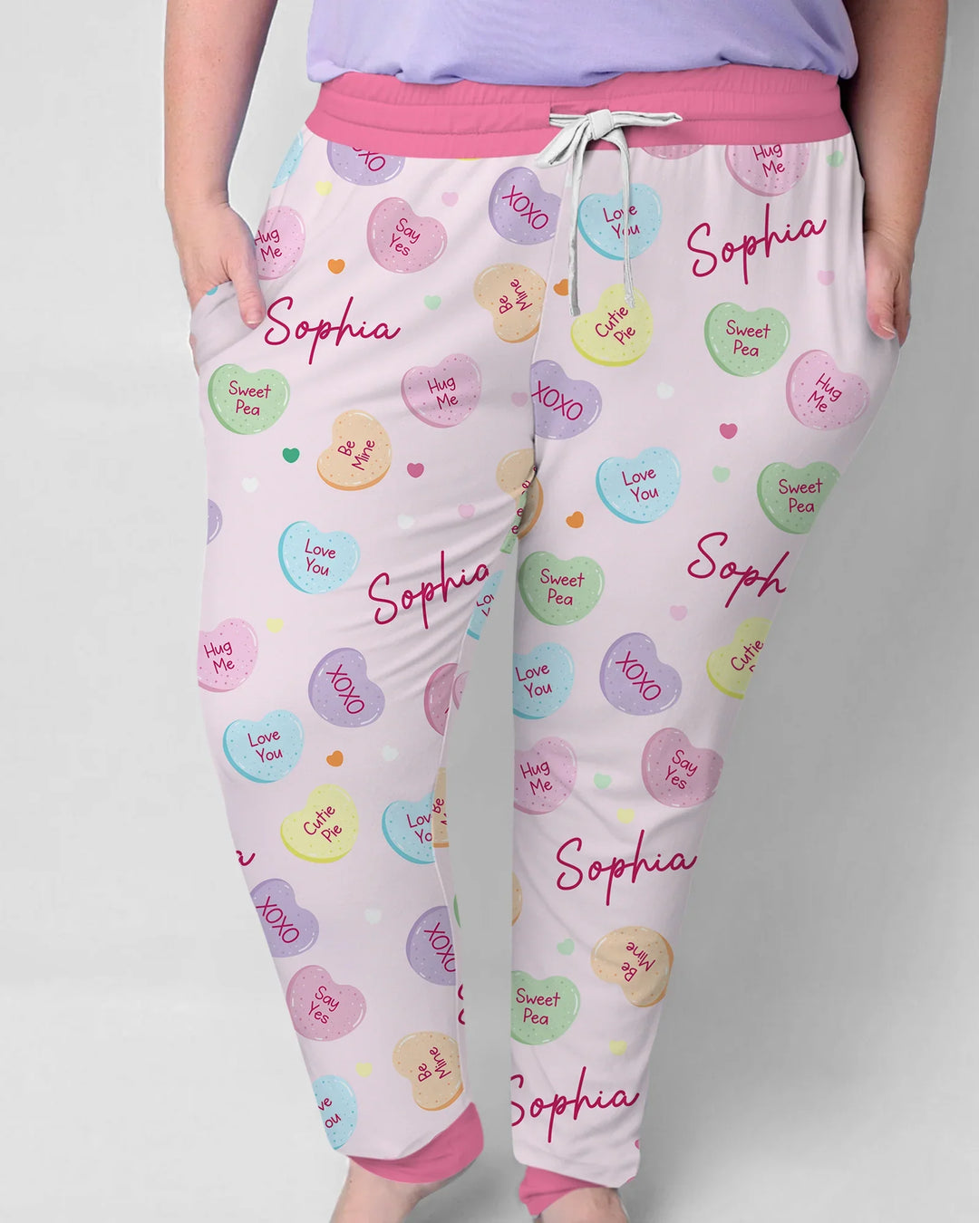 Custom Name Colorful Candy Hearts Family Matching Bamboo Women Pajama Set