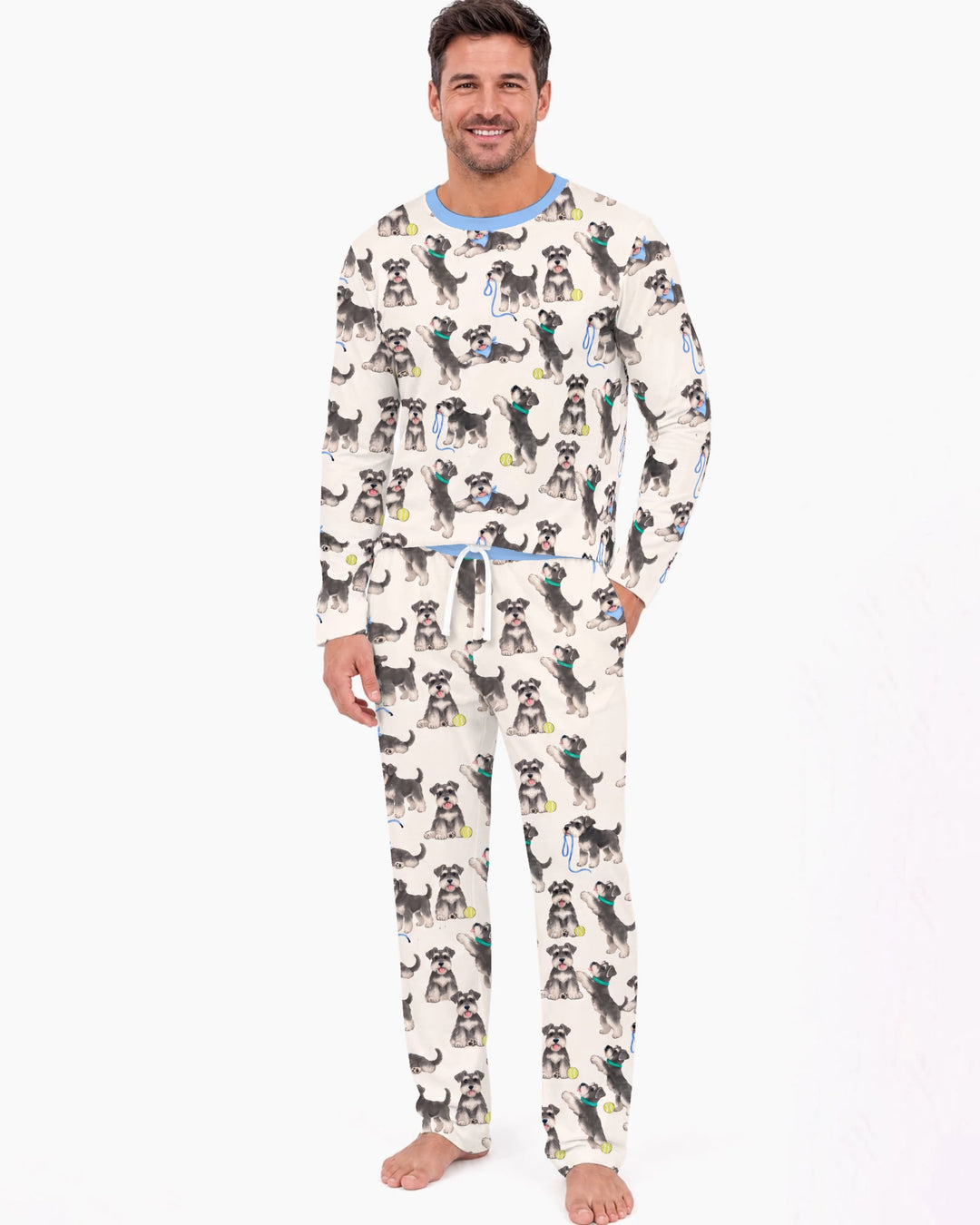Playful Schnauzer Puppies Bamboo Men's Pajama Set