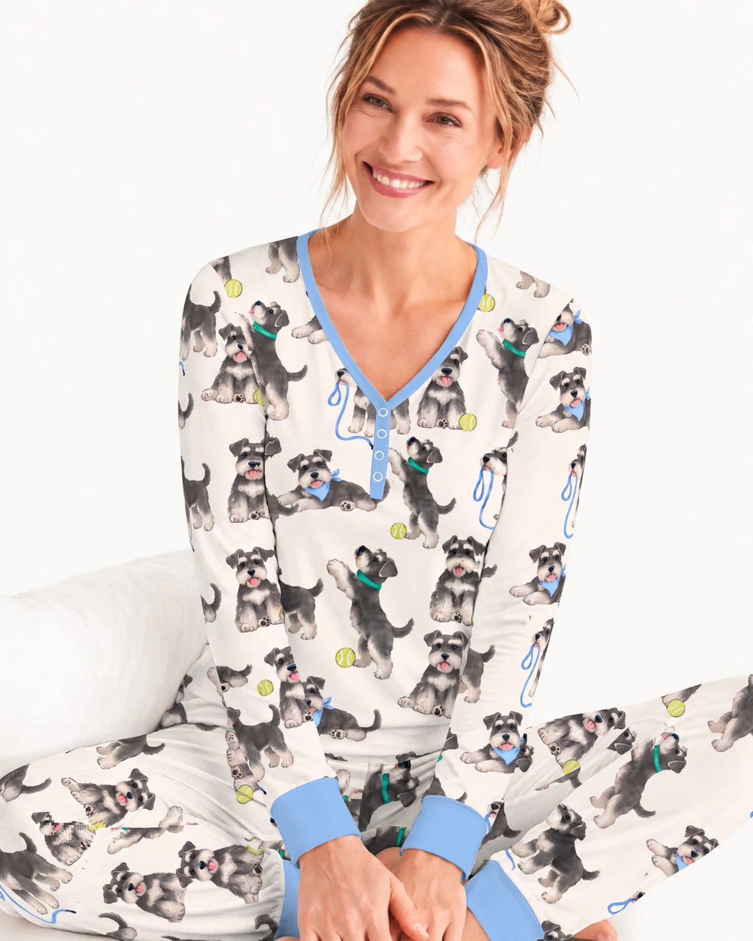 Playful Schnauzer Puppies Bamboo Women Pajama Set