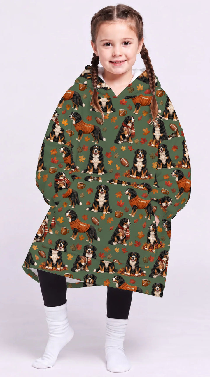 Fall Football Bernese Dogs Bamboo Blanket Hoodie