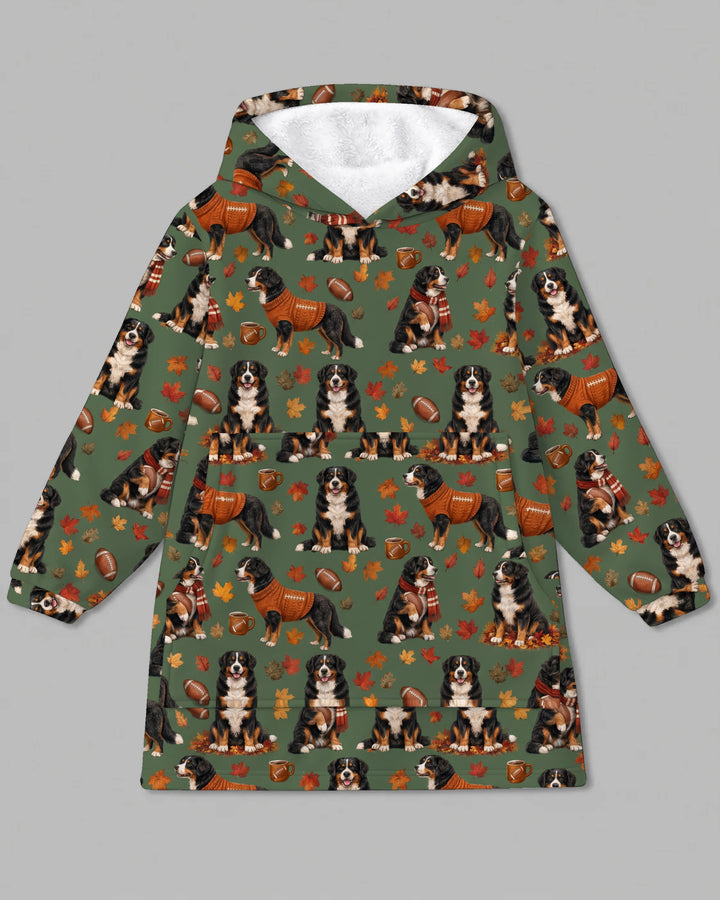 Fall Football Bernese Dogs Bamboo Blanket Hoodie