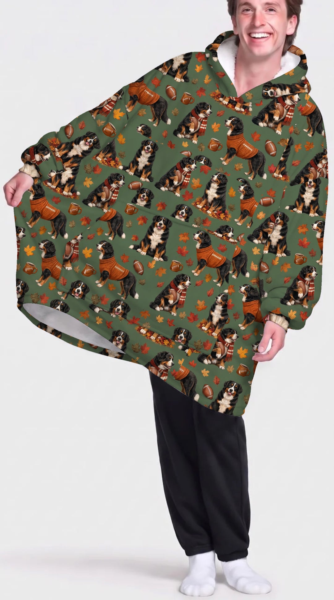 Fall Football Bernese Dogs Bamboo Blanket Hoodie