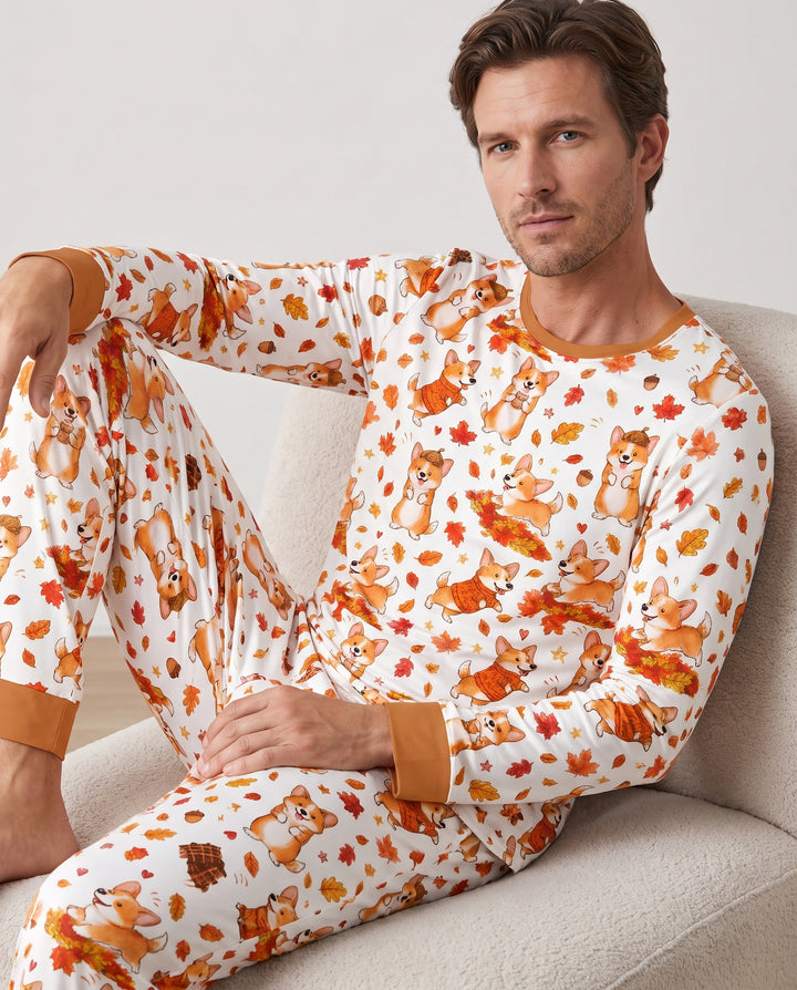 Happy Fall Corgis Bamboo Men's Pajama Set