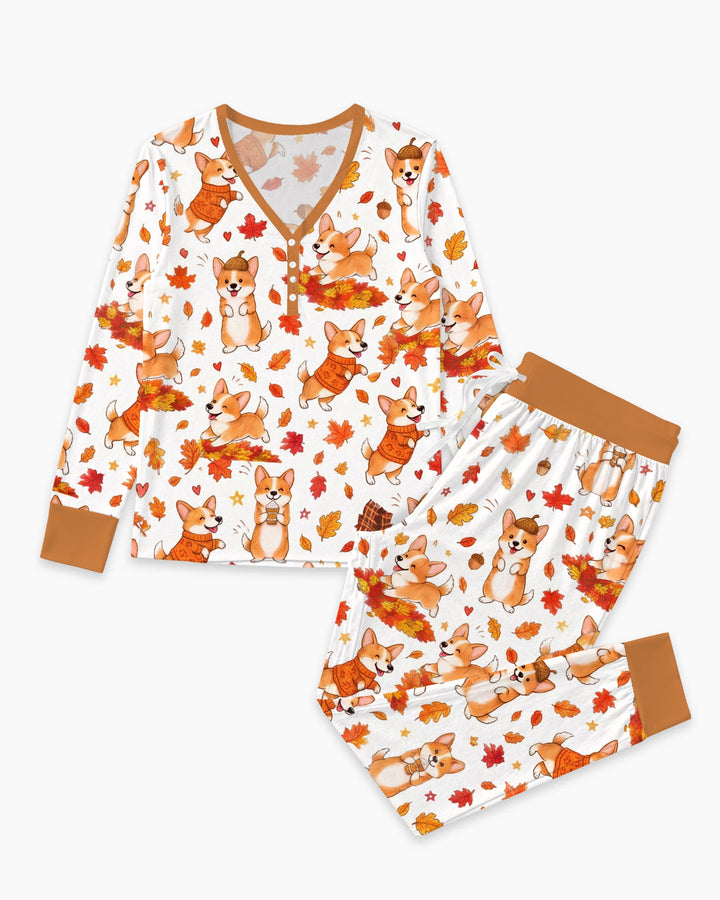 Happy Fall Corgis Bamboo Women Pajama Set