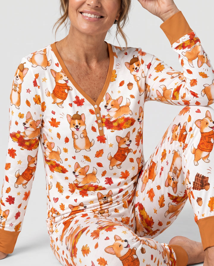 Happy Fall Corgis Bamboo Women Pajama Set