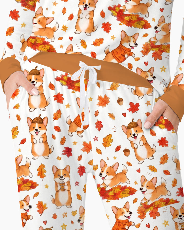 Happy Fall Corgis Bamboo Women Pajama Set