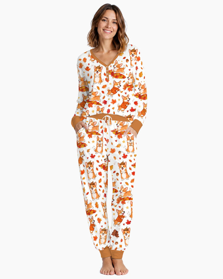 Happy Fall Corgis Bamboo Women Pajama Set