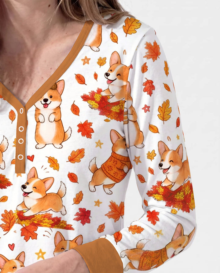 Happy Fall Corgis Bamboo Women Pajama Set